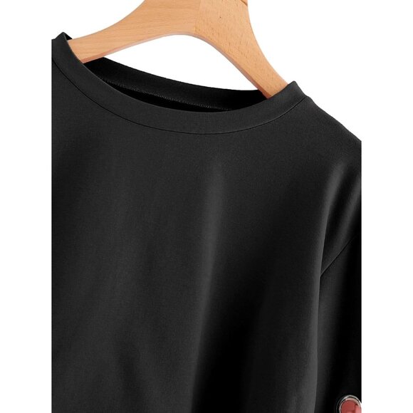 Women’s Crop Top Sweatshirt Long Sleeve Lace Up Casual Fall Spring - Picture 4 of 5